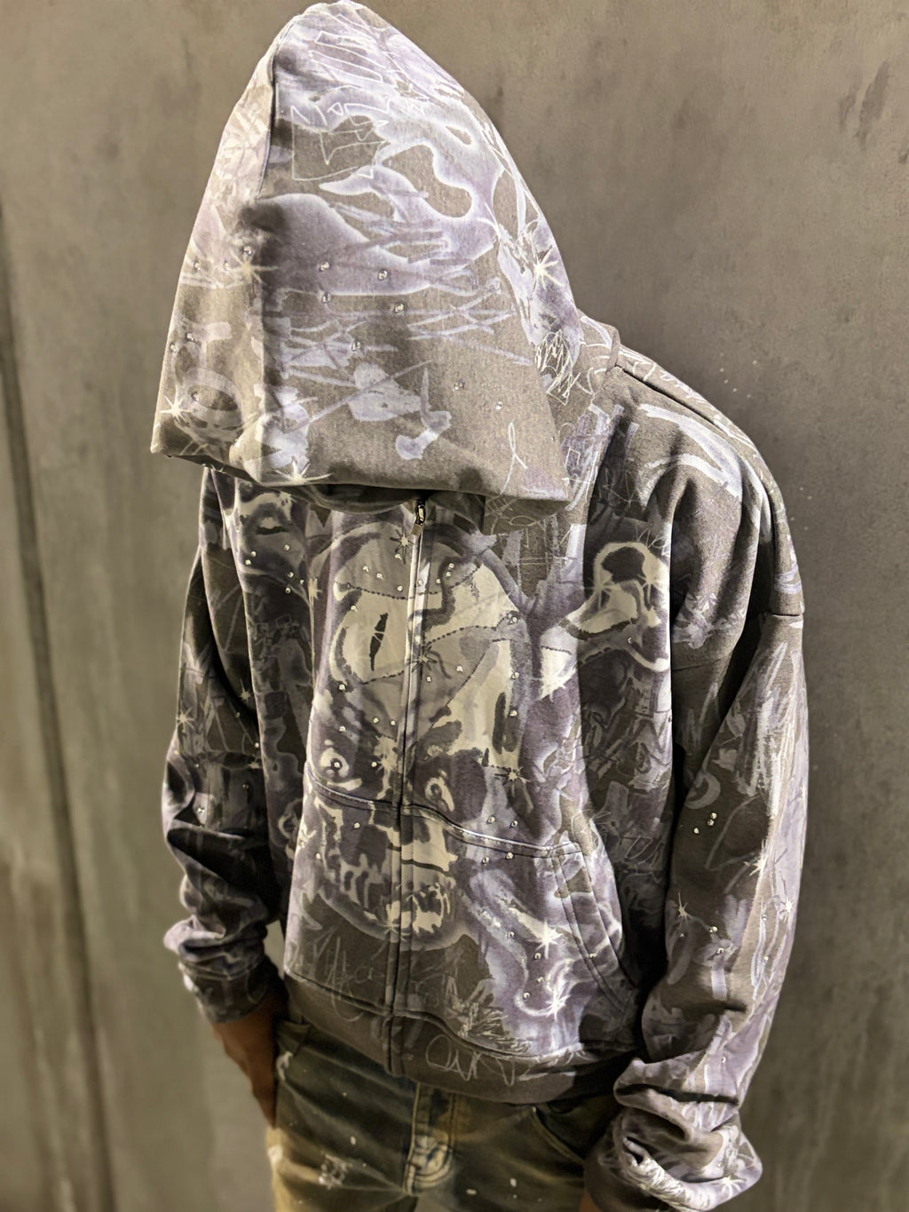 SAINT LUKA RHINESTONE SKULL ZIP UP